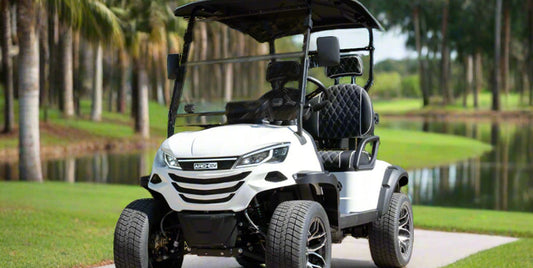 Pearl White A2 2-Passenger Fleet Golf Cart on a Florida Golf Course